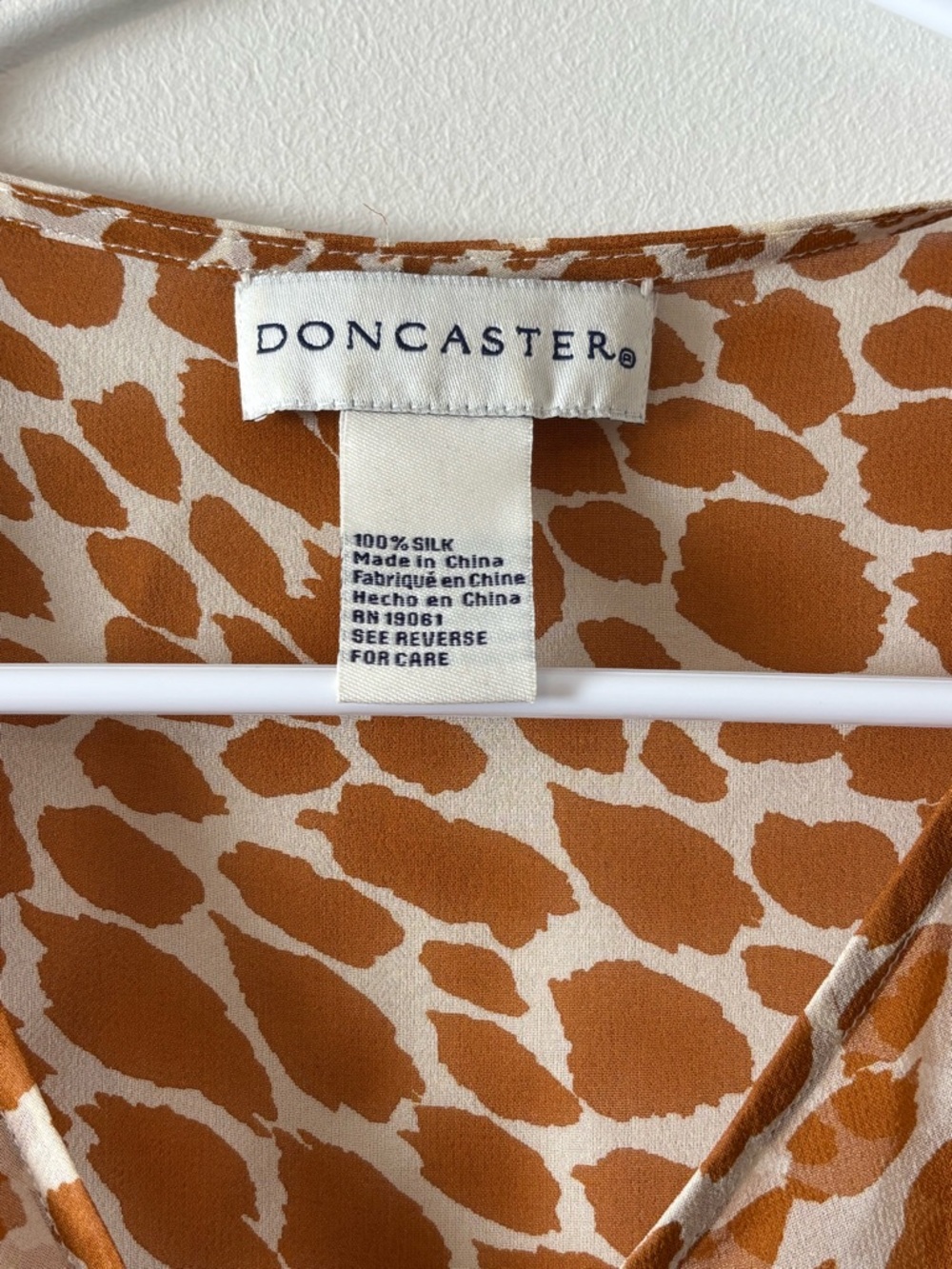 Doncaster 100% Silk Sleeveless Ruffle Front Blouse- Rust Animal Print - Picture 3 of 10